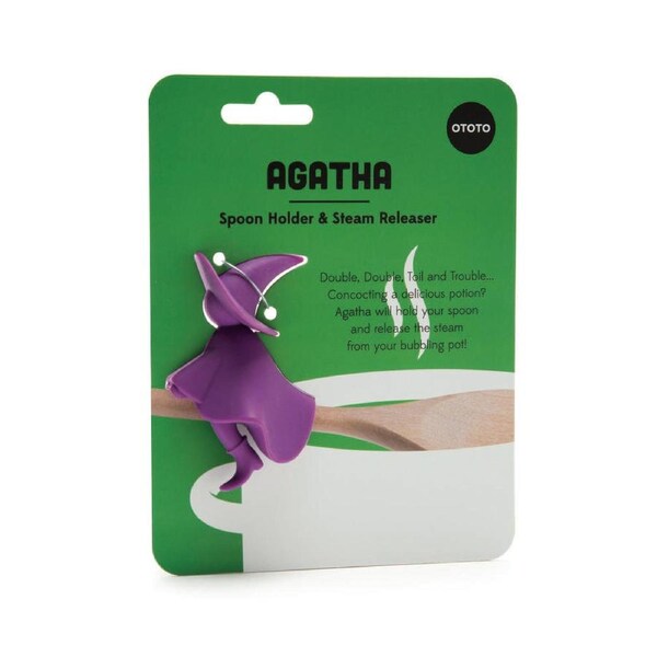 Ototo Agatha Witch 8cm Silicone Spoon Holder & Steam Cooking Releaser Tool PURP