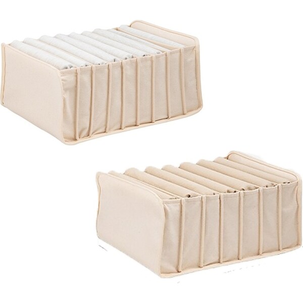 2 Pcs Drawer Clothes Compartment Organizer -7/9 Grids-Khaki