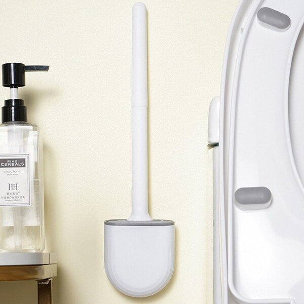 2Pcs Mini Wall-mounted silicone toilet brushes with detachable handle