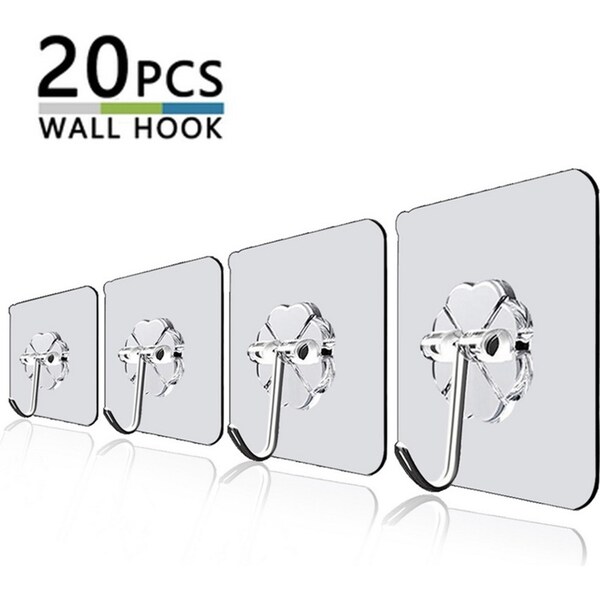 20Pcs 6x6cm Transparent Strong Self Adhesive Door Wall Hangers Hooks