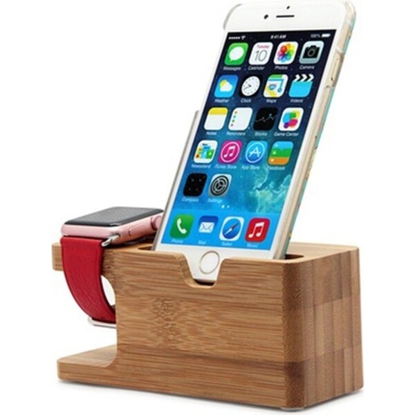2 in 1 Bamboo Wood Charging Stand Cradle Holder for Apple Watch and iPhone