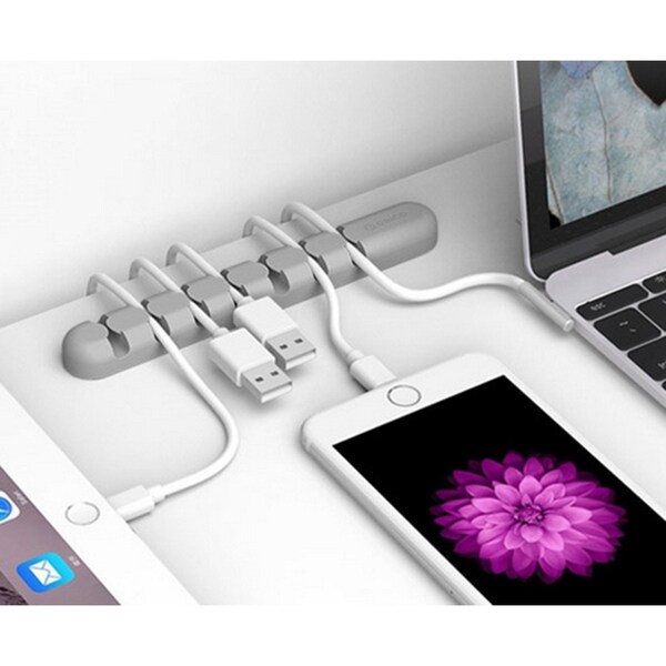 Cable Management Cord Organiser with Seven-Channel Desk Cable Clips-Grey