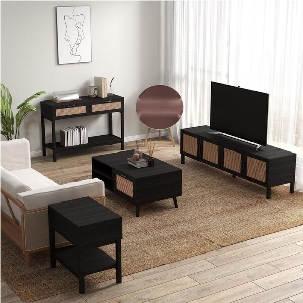 Casa Decor Tulum Rattan 4 Piece Home Set Console Coffee Side Table Tv Unit