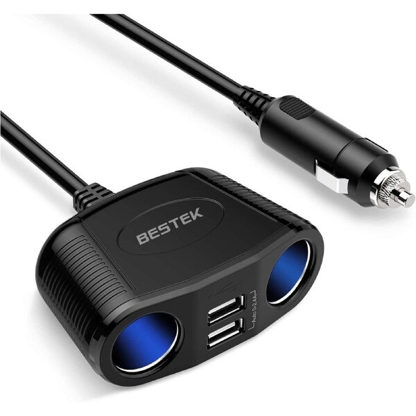 BESTEK 150W 2-Socket Cigarette Lighter Splitter Power Adapter DC Outlet Car Charger Splitter Dual 2.4A USB Car Cigarette Splitter with 26 Inches Cord