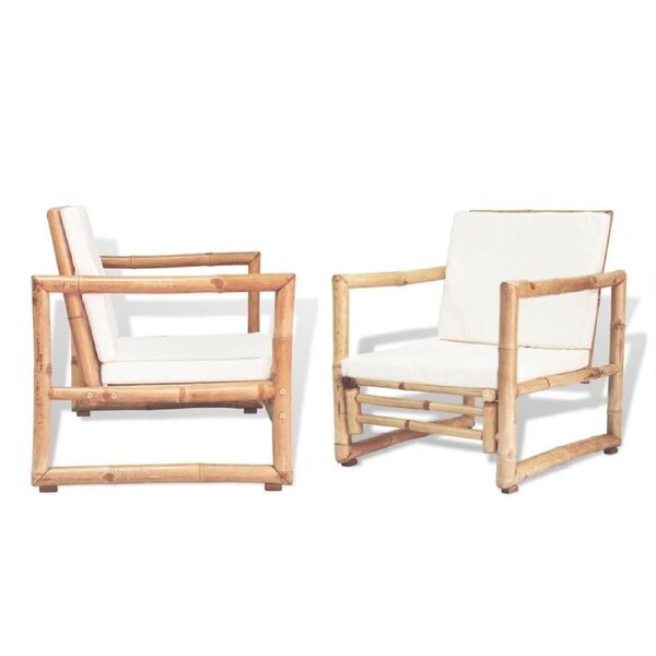 X2 Outdoor Chair Garden Furniture Patio Seat Lounge Chairs Bamboo w/ Cushions