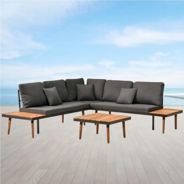 Outdoor Entertainer Corner Sofa Lounge Setting With Table Chairs Cushions 4 Seat