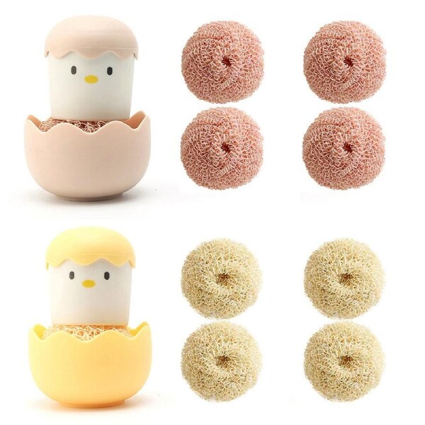 2Pcs Cleaning Steel Ball Pot Brush Kitchen Dishwashing Tools-Yellow&Pink