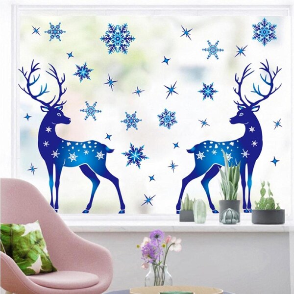 5 Sheets Snowflake Elk Christmas Window Clings Christmas window Sticker