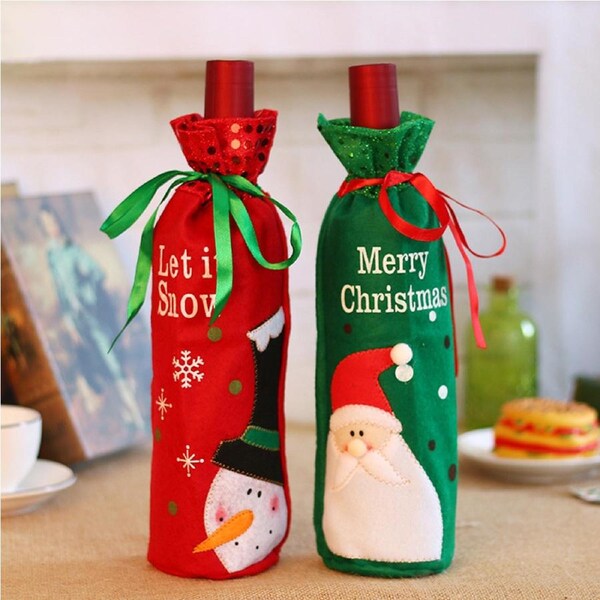 2 Pack Christmas Wine Bottle Sleeves Santa Claus Snowman Christmas Decor