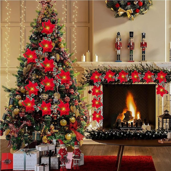2PCS 3M LED Artificial Flowers Light Christmas Garland String Lights Xmas Tree Ornaments