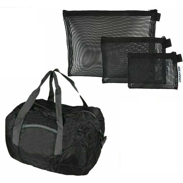 Ozoffer 1pc Foldable Duffel Bag - 35L & 3pcs Travel Mesh Bag Set