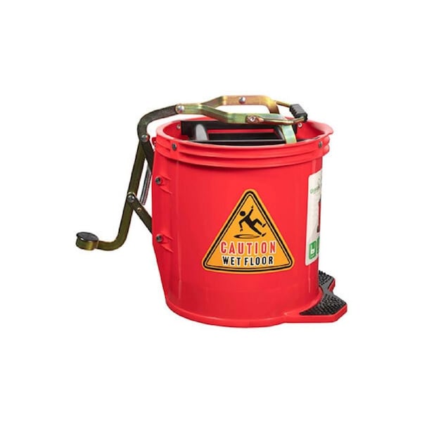 Cleanlink Home/Commercial Cleaner Heavy Duty Mop 16L Metal Bucket Wringer Red