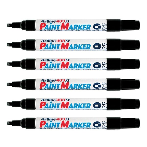 12PK Artline 409 Permanent Paint Marker 4.0mm Chisel Nib Fade Proof Pen Black