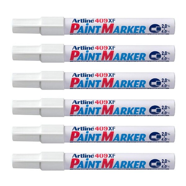 12PK Artline 409 Permanent Paint Marker 4.0mm Chisel Nib Fade Proof Pen White