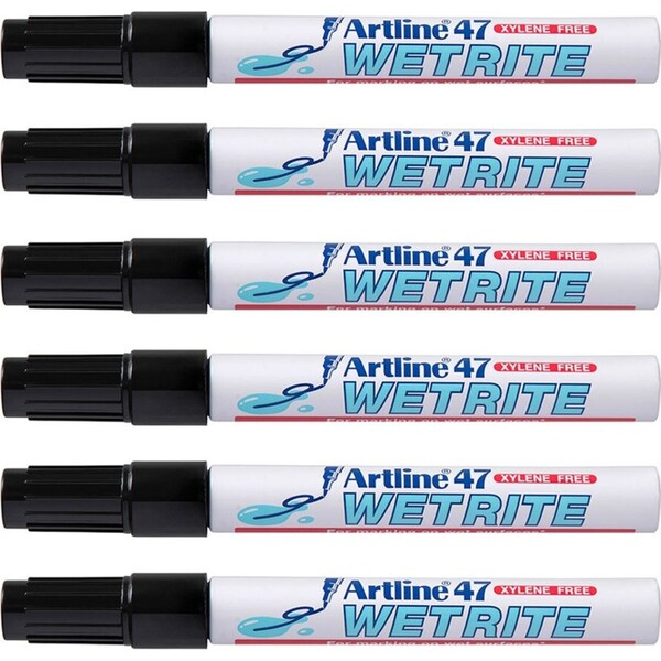 12PK Artline 47 Wetrite 1.5mm Bullet Nib Permanent Marker For Wet Surfaces Black