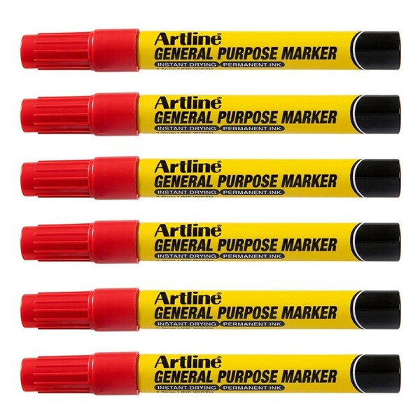 12PK Artline General Purpose Permanent Marker 1.5mm Bullet Nib Instant Dry Red