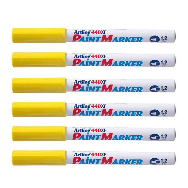 12PK Artline 440 Permanent Paint Marker 1.2mm Bullet Nib Fade Proof Pen Yellow