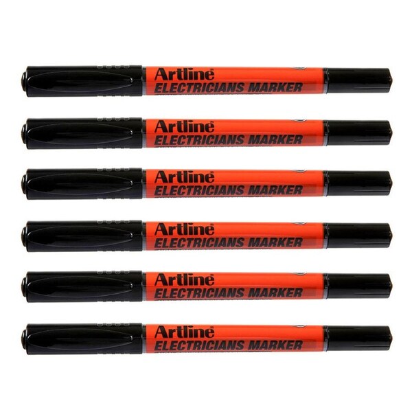 12PK Artline Electricians Permanent Marker 1/4mm Dual Nib Instant Dry Pen Black