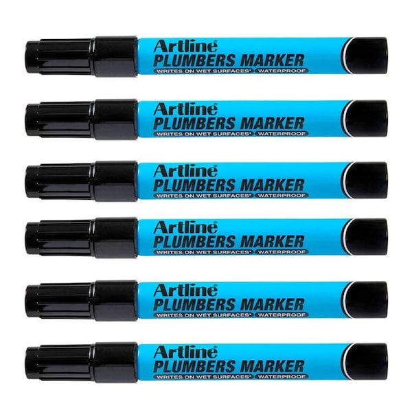 12PK Artline Plumbers Permanent Marker Waterproof Pen For Wet Surfaces Black