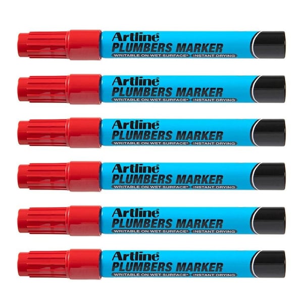 12PK Artline Plumbers Permanent Marker Waterproof/Quick Dry For Wet Surfaces Red