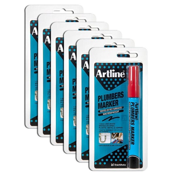 12PK Artline Plumbers Waterproof Permanent Marker 1.5mm For Pipes/Copper Red