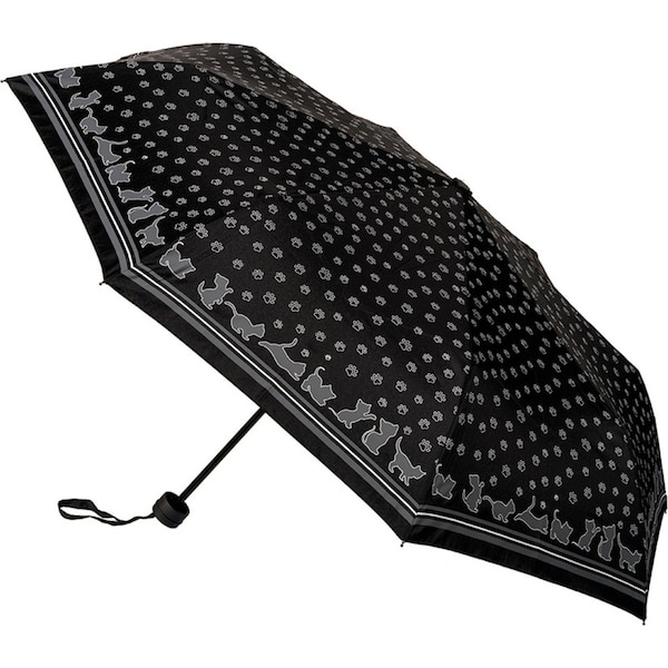 Clifton Women's Folding 97cm Grey Cat Paw Print Umbrella UV Sun Shade Black