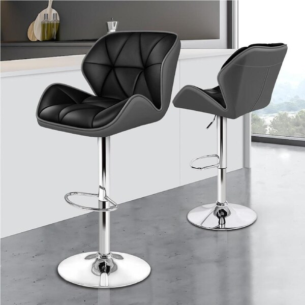 ALFORDSON Bar Stools Willa Kitchen Swivel Chair Gas Lift Leather Seat x2 Black & Grey x 2