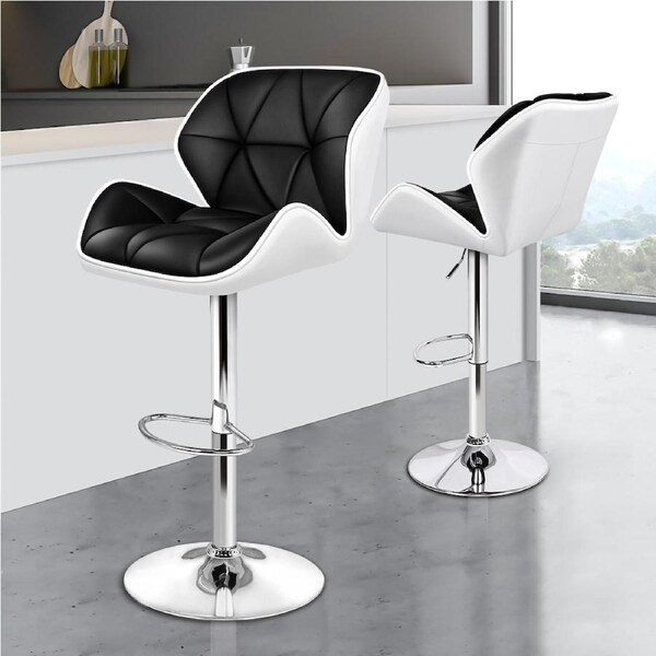 ALFORDSON Bar Stools Willa Kitchen Swivel Chair Gas Lift Leather Seat x2 Black & White x 2