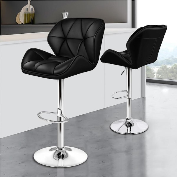 ALFORDSON Bar Stools Willa Kitchen Swivel Chair Gas Lift Leather Seat x2 Black x 2