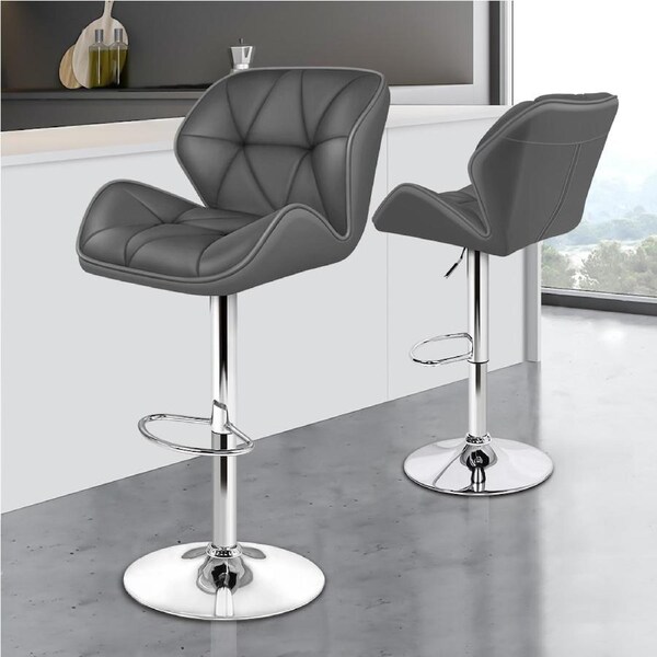 ALFORDSON Bar Stools Willa Kitchen Swivel Chair Gas Lift Leather Seat x2 Grey x 2