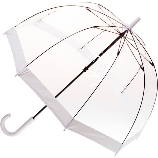 Clifton Womens Walking 87cm Clear Dome/Birdcage Windproof Umbrella White Border