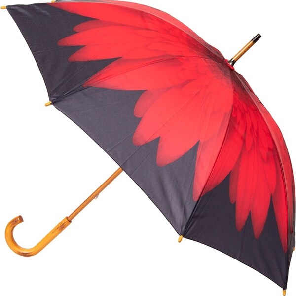 Clifton Women's Walking 103cm Wood Handle Windproof Umbrella Sun Shade Red Daisy