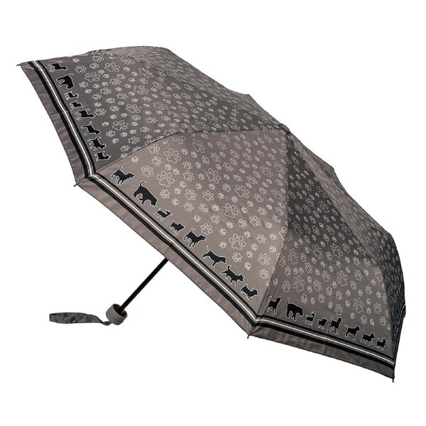 Clifton Women's Folding 97cm Black Dog Paw Print Umbrella UV Sun Shade Grey
