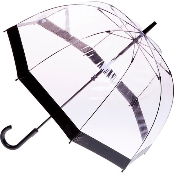 Clifton Womens Walking 87cm Clear Dome/Birdcage Windproof Umbrella Black Border