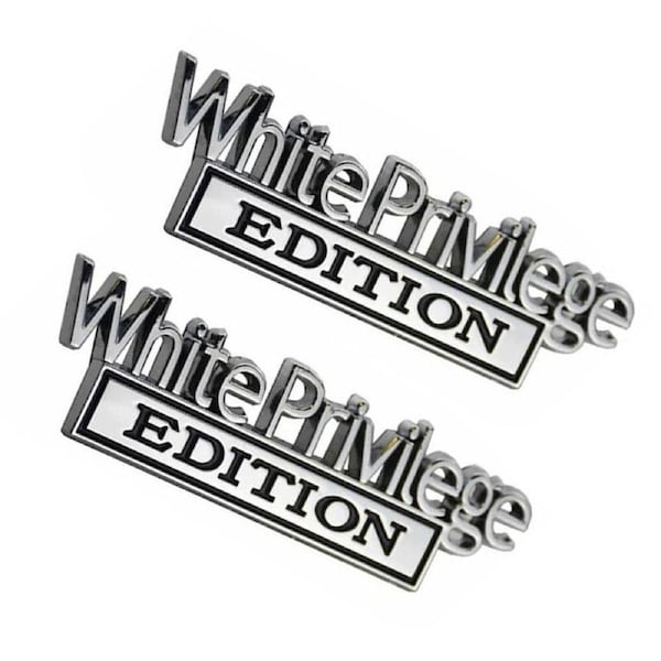 Only 1 White Privilege Edition Emblem 3D Alloy Fender Badge Car Truck Sticker Decal 2PC