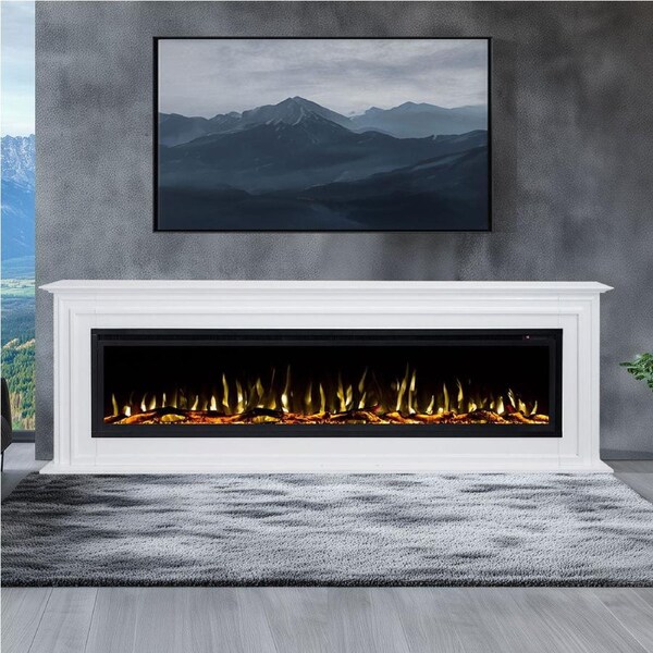 Concerto 1500W 72 Inch Electric Fireplace Insert with Eton White Mantel Suite
