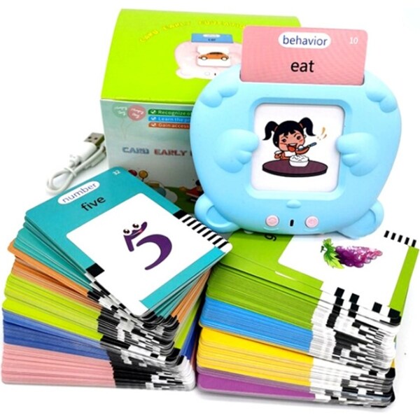 Preschool Learning Toys Cute Bear Shape Early Educational Intelligent Electric Kids Talking Flash Card Words Reading Learning Machine 510 Words Blue