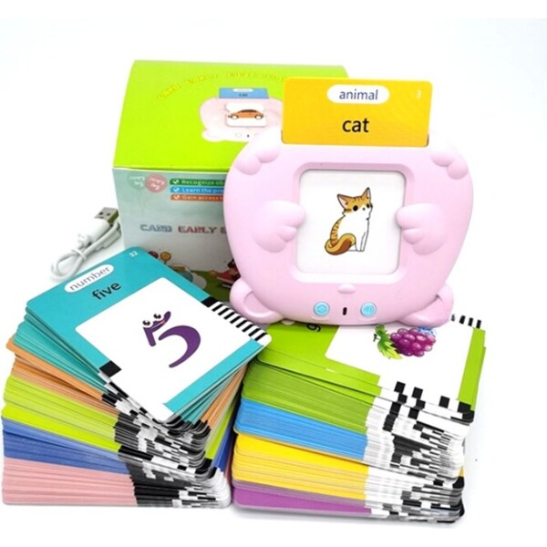 Preschool Learning Toys Cute Bear Shape Early Educational Intelligent Electric Kids Talking Flash Card Words Reading Learning Machine 510 Words Pink