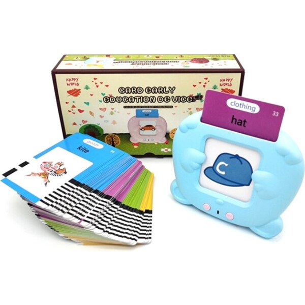 Preschool Learning Toys Cute Bear Shape Early Educational Intelligent Electric Kids Talking Flash Card Words Reading Learning Machine 224 Words Blue