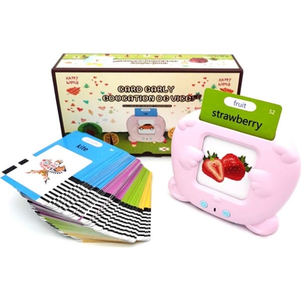 Preschool Learning Toys Cute Bear Shape Early Educational Intelligent Electric Kids Talking Flash Card Words Reading Learning Machine 224 Words Pink