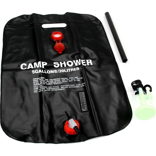 20L Camping Outdoor Hot Water Bath Shower Bag Black Wash Bag Convenient Camping Supplies Water Storage Bag With Large Shower Head