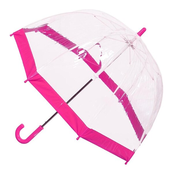 Clifton Kids 67cm Clear PVC Dome/Birdcage Umbrella Wind Resistant Pink Border