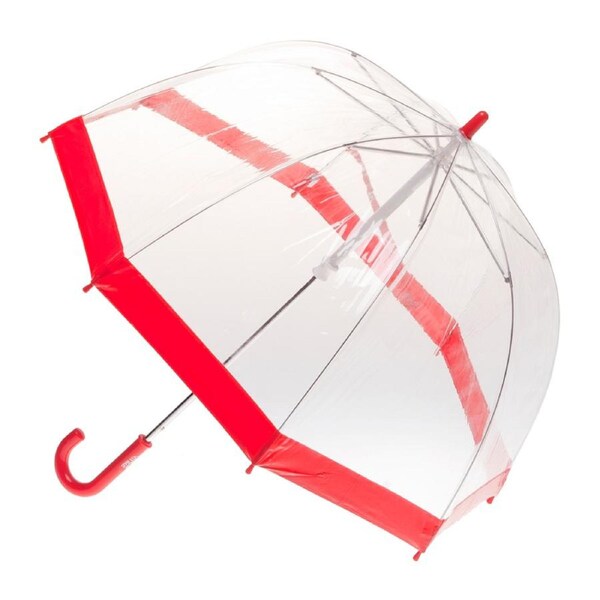 Clifton Kids 67cm Clear PVC Dome/Birdcage Umbrella Wind Resistant Red Border