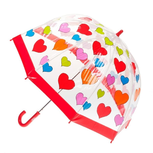 Clifton Kids 67cm Clear PVC Dome/Birdcage Umbrella/Shade Wind Resistant Hearts