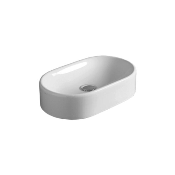 Simas FL13 Flow Ovale Ceramic Counter-Top Wash-Basin No Tap Hole Gloss White