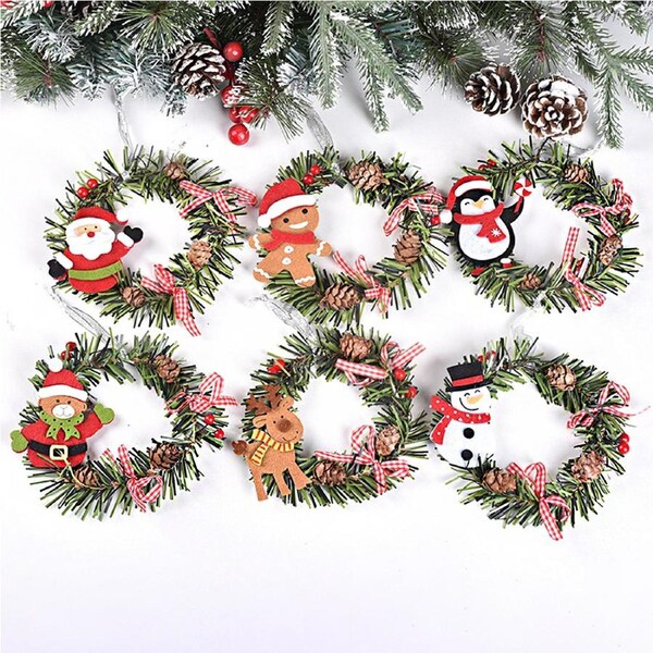 6pcs Christmas wreath pendant Christmas tree ornaments