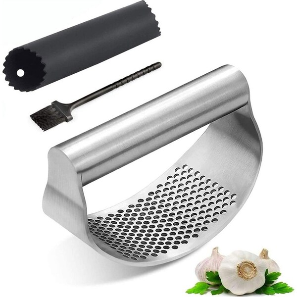 Stainless steel arc garlic press household kitchen garlic masher