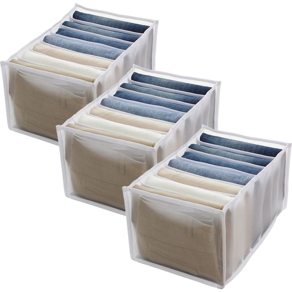 3 Pack Jeans Compartment Storage Box Closet Drawer Mesh Pants Storage