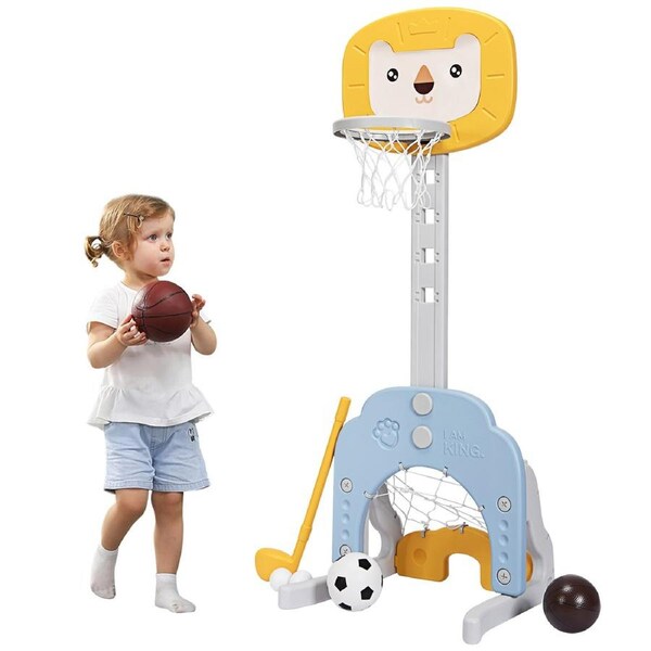 Costway 3-in-1 Basketball Hoop Set Indoor Outdoor Adjustable Sports Activity Center w/Balls Yellow