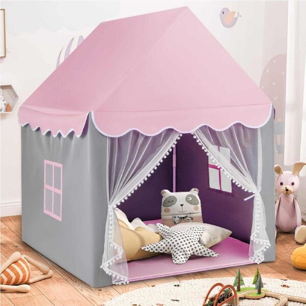 Costway Play Tent Large Castle Playhouse Fairy Tent Indoor Furniture w/Star Lights & Washable Mat Gift Pink